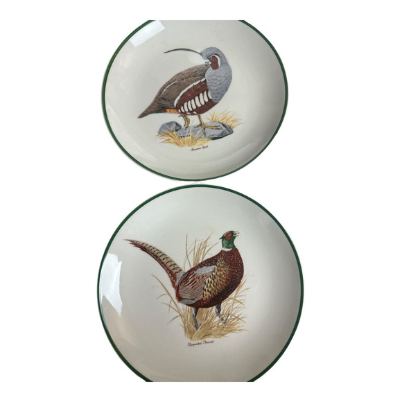 1960s Centura Game Bird Green Trim Salad Plates Set of 8  -8" - Picture 2 of 7